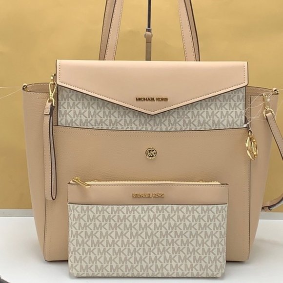 Michael Kors Maisie Large Pebbled Leather 3-in-1 Tote Bag Buff Signature Multi - Picture 16 of 16